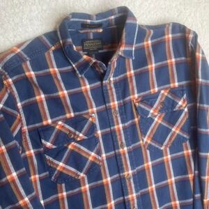 Pendleton men's blue plaid burnside flannel work shirt pockets L